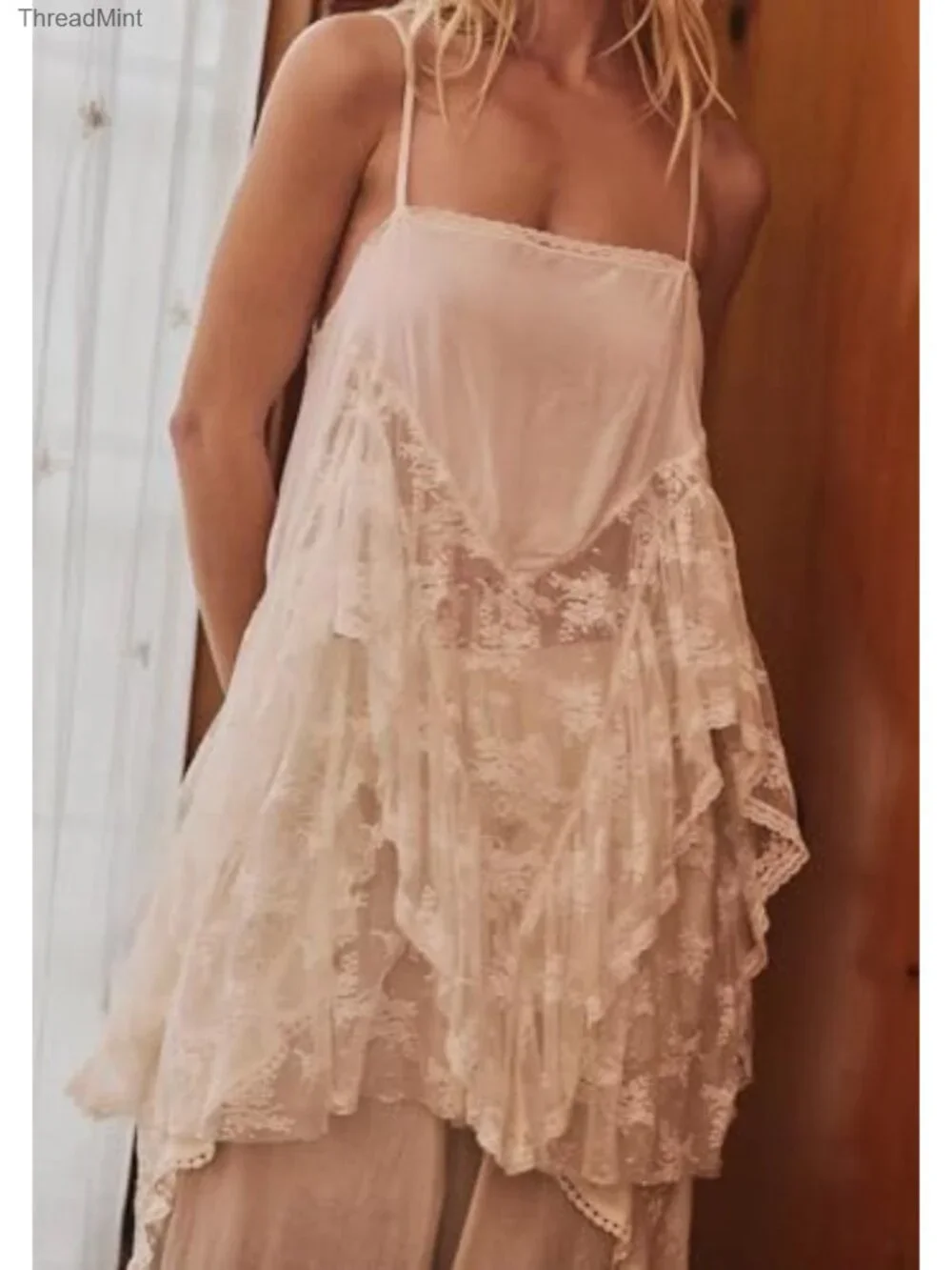 Lace Slip Dress with Adjustable Straps Square Neckline Mini
